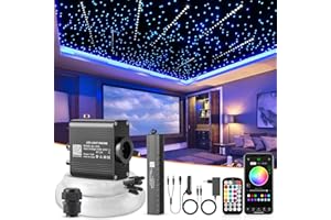 SUNKENET 16W RGBW Meteor Fibre Optique Lumineuse, 550pcs*0.75mm*3m LED Fibre Optique Bluetooth//Télécommande, Ciel Etoile Fibre Optique +Kit d'éclairage pour étoile filante pour Voiture/Maison