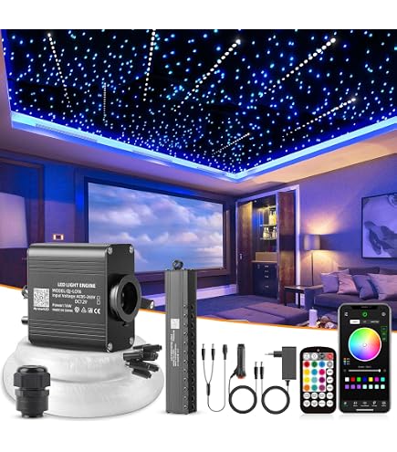 SUNKENET Meteor 20W Twinkle RGBW Fibra Ottica, APP Bluetooth/Remote/Controllo Musica Kit di Plafoniere Star, 550pcs*0.75mm*3m Kit di luci Shooting Star per Auto/Casa/Teatro