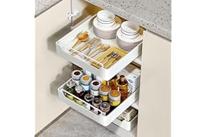 PUWOWYE Cajón Telescópico, Cajones Extraibles para Cocina, Cajón Deslizante Para Alacena para Armarios de Cocina, Salón, Hogar (30 cm An x 43 cm F x 7 cm Al), No Requiere Taladrar, Blanco