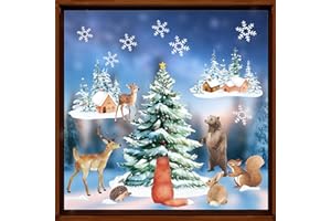 GEBETTER 6 Blatt Weihnachten Fensterbilder Doppelseitig Fensterdeko Wiederverwendbar Fenstersticker Selbstklebend Fenster Aufkleber Deko Winter für Glas Kinderzimmer Fensterfolie (6 Blatt Weihnachtswald)