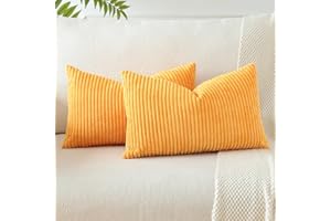 JOTOM Housses de Coussins en Velours Côtelé Décoratif Canapé Taie d'oreiller Doux Decoration pour Maison Salon Chambre Canapé Décoration 30x50cm Lot de 2 (Jaune Orangé)