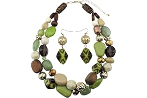 Bocar Collana a 2 strati con perline grosse alla moda, idea regalo per donne, Legno Vetro Resina Acrilico, Nessuna pietra preziosa (NK-10384)