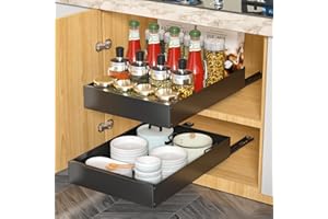 PNNP Cajones Extraibles para Cocina 2 Piezas: Cajón Telescópico Adhesivo Cocina Bandeja Extraible Armario Organizador (30cm Ancho x 43cm Profundidad x 7cm Alto) - Negro