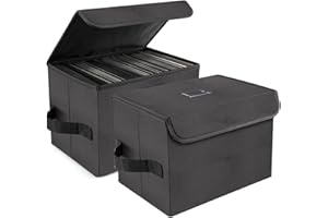 alavisxf xx 7-inch Vinyl Record Storage Box, Nylon Foldable and Stackable Set of 2 Vinyl LP Storage Organizer Case with Lid and Handle Can Hold 120 Single Record (7-inch)
