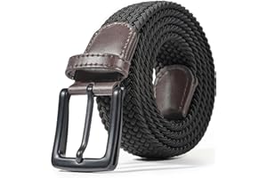 LXMY Belts for Men,Elasticated belt Men,Mens Adjustable Black Stretch Woven Fabric Jeans Work Travel Belts Fits Anywhere