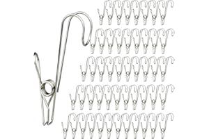 PEPOYO AI Clothes Pegs Laundry Clips Metal Hegs Pegs With Hooks Food Bag Clips Christmas Card Pegs Sock Underwear Peg Hanger Stainless Steel Pegs (50 Pcs Stainless steel colour)