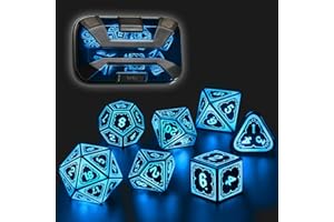 FONVGOGO Luminous DND Dice Set, Rechargeable, Cool LED DND Dice 7-Piece with Charging Box, Polyhedral Dungeons and Dragons Dice Set for Role Play, Table Games (Astral Splitter Blue)