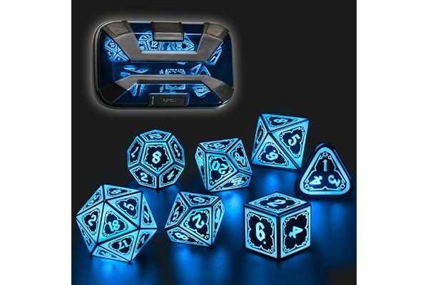 FONVGOGO Dés JDR Dés Jeu de Role pour Donjon et Dragon, Set de des JDR 7 Pièces Lumineux sans Fil Rechargeables avec Boîtier de Chargement Polyédriques DND Dice Set (Éclat Astral Bleu)