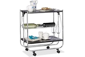 Relaxdays Wózek do serwowania, składany, 4 rolki, metal, 2 półki, kosz z kratki, wys. x szer. x głęb. 68,5 x 68 x 40,5 cm, wózek kuchenny, czarny