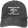 Women Want Me Fish Fear Me Washed Baseball Cap Trucker Hat Adult Unisex Adjustable Dad Hat Black