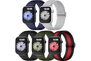 Mastten 5-pak elastycznych pasków nylonowych kompatybilnych z paskiem do zegarka Apple Watch 38 mm, 40 mm, 41 mm, 42 mm, 44 mm, 45 mm, 49 mm, miękki, sportowy, pleciony pasek Solo Loop, zapasowy pasek