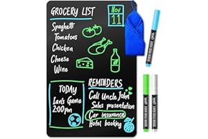 Magnetic Black Dry Erase Board for Fridge - A4 / 30x20 cm - Stain Resistant with 3 Magnetic, Fine Tip Neon Chalk Markers, Erasable Refrigerator Blackboard Kitchen Menu & Grocery List - by Yes4Quality