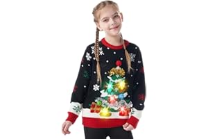 Giggling Getup Brzydki sweter bożonarodzeniowy, z diodami LED, na choinkę, brzydki sweter bożonarodzeniowy