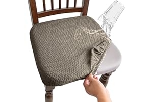 Mosayt Juego de 2 Fundas Elásticas Ajustables para Sillas de Comedor, Impermeables, Jacquard Geométrico, Desmontable, Fundas Sillas de Comedor, Escritorio, Jardín, Cocina(Topo, 2 Piezas)