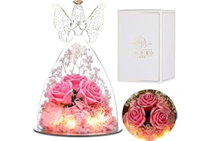 ‎EAPRALA Eaprala DREI Konservierte Rosen Geschenk in Glas Engelsfiguren, Geburtstagsgeschenke für Frauen, Engel Geschenke für Sie auf Jahrestag,Weihnachten,Valentinstag.Rosa