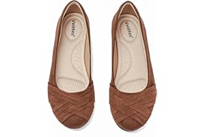 Veittes Women's Wide Width Flats Shoes - Classic Round Toe Slip-on Fashionable Ballet Shoes.