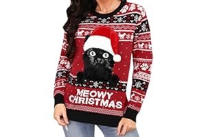 Jezonga Pull de Noel Femme Sweater Pull Noël Moche Chaud à Manches Longues Motif imprimé de Noël Pullover Famille Noël Festif Joyeux Christmas Cadeaux de Noël