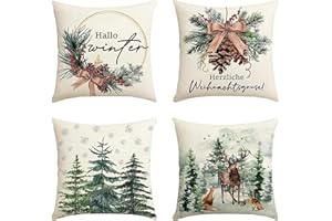 HuaMuDM 4 sztuki poszewek na poduszki, 45 x 45 cm poszewki na poduszki na Boże Narodzenie, dekoracyjna poszewka na poduszkę, ozdobna poszewka na poduszkę, poszewki na poduszki do dekoracji na Boże