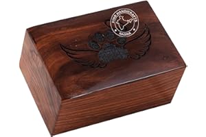 Hind Handicrafts Haustierurne mit Pfoten-Gravur, Palisanderholz, für Hunde und Katzen, Erinnerungsurne für Asche, Foto-Holzbox, 45 Kubikum, Engelsflügel, Schwarz