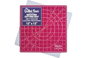 The Quilted Bear Rotating Cutting Mat 12" x 12" - Square 360° Rotating Self Healing Mat with Innovative Locking Mechanism for Quilting & Sewing Your Choice of Colours Available! (Pink)