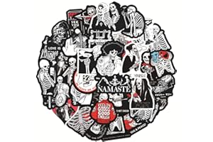 CHAMVIS Lot de 50 autocollants tête de mort vintage graffiti cool pour skateboard, casque, skate, valise, ordinateur portable, vélo, scrapbooking, moto, voiture - Imperméables - Noir, blanc, rouge