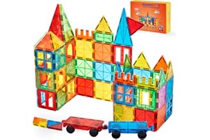 Gemmicc Magnetic Tiles, Deluxe 136 PCS Building Blocks Magnet Toys for Kids,3D Magnet Puzzles Stacking Blocks for Boys Girls,Huge Set with 2 Cars
