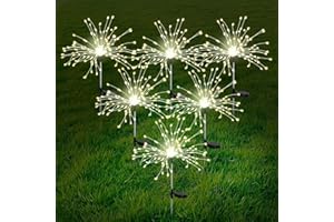 AONESY Luces Solares LED Exterior Jardin, 6 Piezas 1200 LEDs Lampara Fuegos Artificiales Solar, Luces Diente León Impermeables (Blanco Cálido)