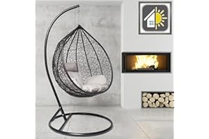 GOODS EMPORIUM Premium Hanging Egg Chair Outdoor Garden Swing Chair Hammock Chair with Cushions - RAIN COVER INCLUDED (Large, Black - Black - Grey)