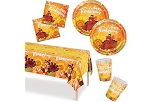 POPOYU Set di stoviglie di carta per 16 ospiti del Ringraziamento, 53 pezzi, piatti di carta, tovaglioli, bicchieri di carta