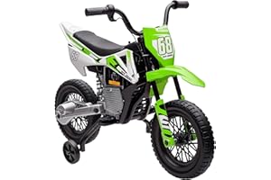 AIYAPLAY 12V Kids Electric Motorbike, Kids Electric Ride on Motorcycle, Battery Powered Toy with Twist Grip Throttle, Training Wheels, Suspension System, Music, Green