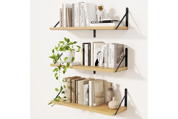 Feihorrm Uppsättning av 3 bokhylla, 60 cm bokhylla vägg, vägghylla trä, hylla vägg, beige vägghylla, bokhylla trä för vardagsrum, sovrum och arbetsrum