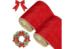 KAHEIGN 2 Rollos Cinta de Terciopelo Navideña, 11m x 10cm Ancho Cinta de Terciopelo de Envolver Resistente al Agua con Borde Dorado para Navidad Regalos Envolver Árbol Corona Lazo Decoración (Rojo)