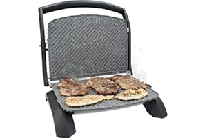 TM Electron TMPGR005 grill elettrico con piastre rimovibili e reversibili, 180°, 5 strati di antiaderente, 1430 cm2 di superficie, altezza regolabile, 3 livelli e canale antigoccia olio, 1800 W