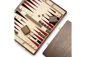 Lingle Ensembles de backgammon en noyer naturel de qualité supérieure de 36,8 cm pour adultes, 30 dames en corne artificielle, 2 tasses à dés en noyer et 5 dés en bois, jeu de stratégie classique à