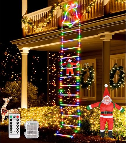 Guirlande Lumineuse Solaire Échelle Père Noël - 3m, 240 LEDs, 12 Sections, 8 Modes, Étanche - 6