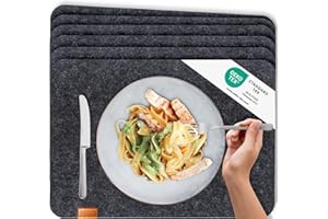 Miqio® - Design Tischset aus Filz | Marken Label aus echtem Leder | 6er Set Platzset (dunkel grau anthrazit) abwaschbar | Filzmatte Tisch Untersetzer Platzdeckchen abwischbar
