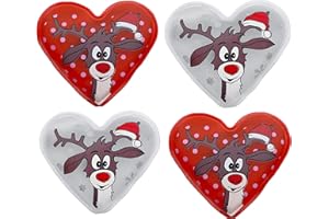 MIK FUNSHOPPING Lot de 4 chauffe-mains réutilisables pour les jours froids et les déplacements - Avec de superbes motifs (cœur avec rennes)
