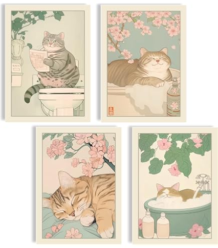 Poster Toile 4 Pièces Drôle Chien Salle De Bain - 20x25 Cm (8x10 Pouces), Non Encadré - Décoration Murale Humoristique - 2