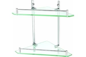LNEE Luxxur LG024 Double level Bathroom Glass Corner Shelf - Chrome on Brass Mounts - totally rustproof 355x250mm