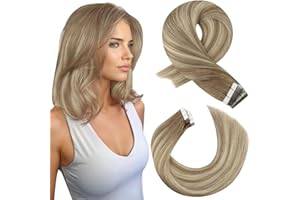 Moresoo Extension Cheveux Naturel Adhesif Ombre Brun Clair avec Blond Moyen Tape Extension Adhésive Cheveux Humain 30 cm 20 Pièces 30g #8/22/8