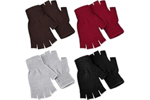 NUANCHU 4 Paires Gants Demi-Doigts d'Hiver Tricotés Mitaines sans Doigts Chauds Extensibles