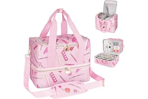 JAMIUKRO Rangement Vernis a Ongle, Étui de Transport Organisateur de Vernis à Ongles pour 40 Flacons, Sac de Rangement pour Fournitures d'ongles à Double Couche, Rose
