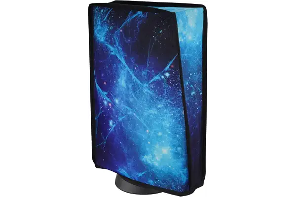 PlayVital Funda Antipolvo Vertical para ps5 - Cubierta Protectora Antirrayas y Anti-Agua, Doble Capa con Forro Suave, Compatible con ps5 Digital & Estándar, Accesorio para Consola (Nebulosa Azul)