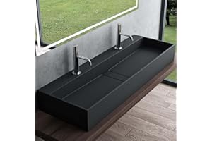 MAIMAI Mai & Mai Lavabo da Appoggio 120x40x12cm, Lavabo Bagno Sospeso Lavandino Bagno Colossum6028 da Marmo Fuso, due Fori per la Rubinetteria, Antracite opaco
