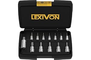 LEXIVON Juego de llaves de vaso hexagonales, acero de aleación S2 de primera calidad | Juego de 13 piezas métricas de 2mm - 14mm | Estuche mejorado [LX-141]