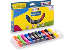 FAZAIAR Paint Sticks for Children - Pack of 12 Assorted Colors with Ergonomic Grip & Well-Defined Nib - Quick-Drying, Washable Paints for Kids