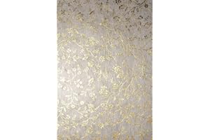 Netuno 5 hojas de papel decorativo fino con patrón, 190 x 290 mm, 40 g, color crudo transparente con flores en oro, papel decorativo fino para invitaciones, bodas, Navidad, bautizos, cumpleaños