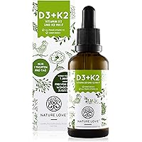 NATURE LOVE® Vitamin D3 + K2 (50ml flüssig) - Hoch bioverfügbar durch Original VitaMK7® 99,7% All-Trans + laborgeprüfte…