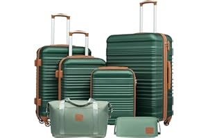 COOLIFE Set di Valigie Rigida 6 Pezzi, Set Valigie con Borsone da Viaggio Espandibile Palestra e Borsa da Toilette, Valigia con 4 Rotelle Girevoli360°e TSA Serratura