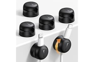 Lamicall [6 Pezzi] Clip per Cavo a Molla - [360° Rotazione Migliorata] Fermacavo Autoadesivo Senza Residui, Gestione Cavo per HDMI, USB, PC, TV, Casa, Cucina, Ufficio (8mm) - Nero